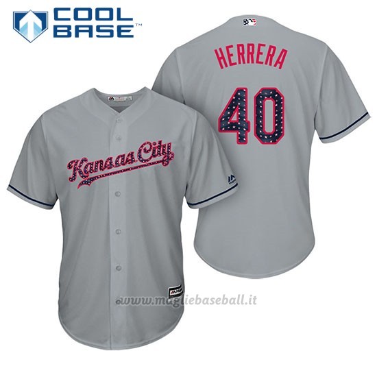 Maglia Baseball Uomo Kansas City Royals 2017 Estrellas y Rayas Kelvin Herrera Grigio Cool Base